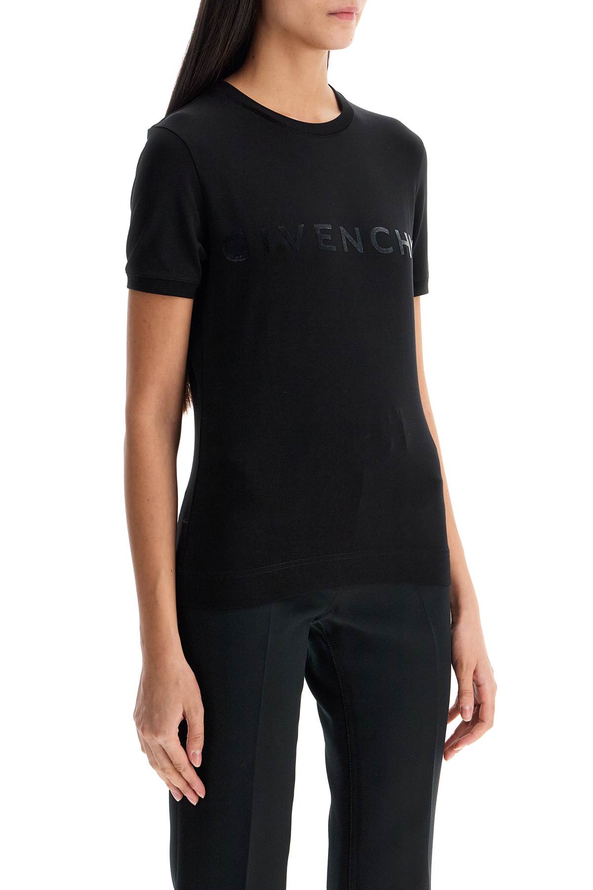 Tシャツ・カットソー GIVENCHY Woman T-Shirt Black BW70BFP6VY 008 T-shirt with flocked logo GIVENCHY Woman Tg. M BW70BFP6VY 8